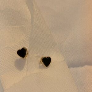 Onyx and 14k gold heart shaped earring studs